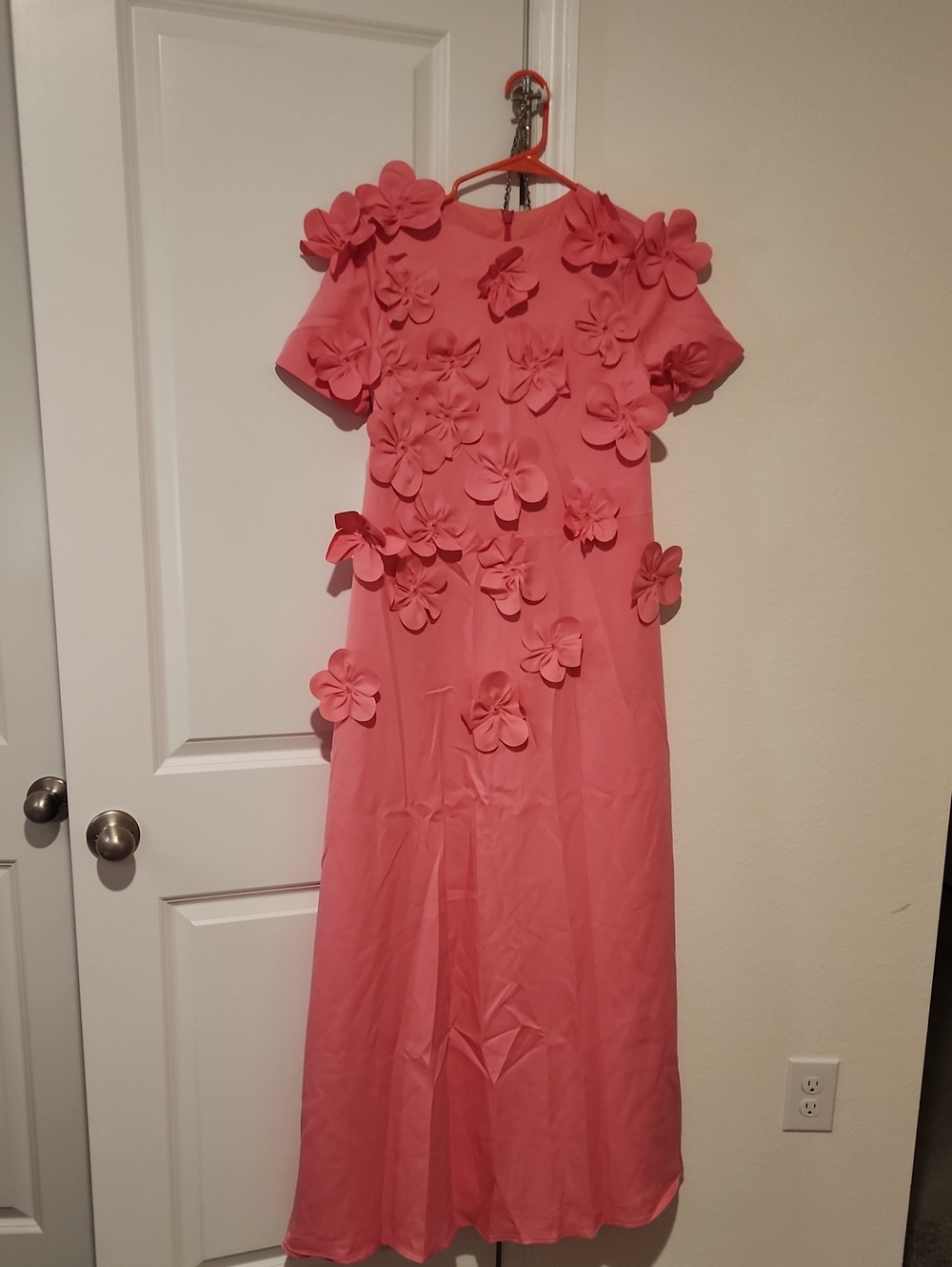Pink Floral Appliqué Maxi Dress - Elegant Women's Occasion Wear